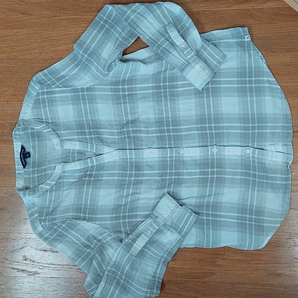 Calvin Klein Jean's Womens Large Button Down Shirt Gray and White Plaid - Picture 1 of 6